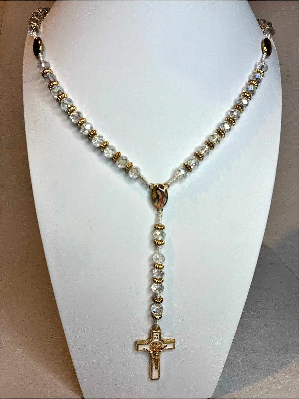 Gold & Clear Rosary Necklace